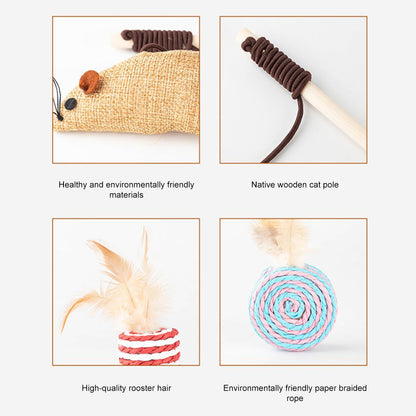 Set of 7 Funny Cats Stick Simulation Mouse Pet Toys Kitten Artificial Feather Teaser Wand Pet Supplies Accessory
