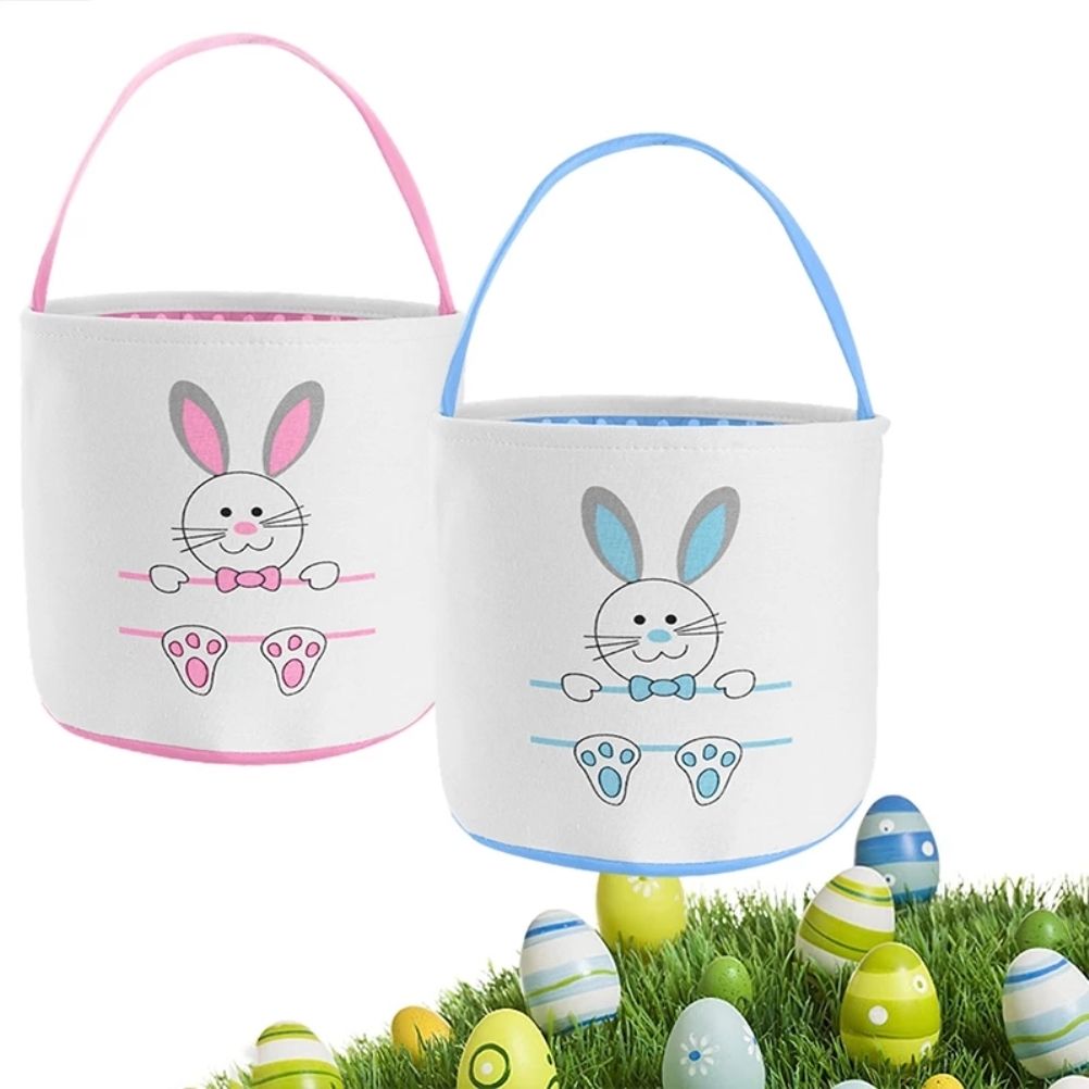 Cute Easter Bunny Canvas Basket Kids Easter Storage Gift and Egg Rabbit Basket for Children Party Decoration