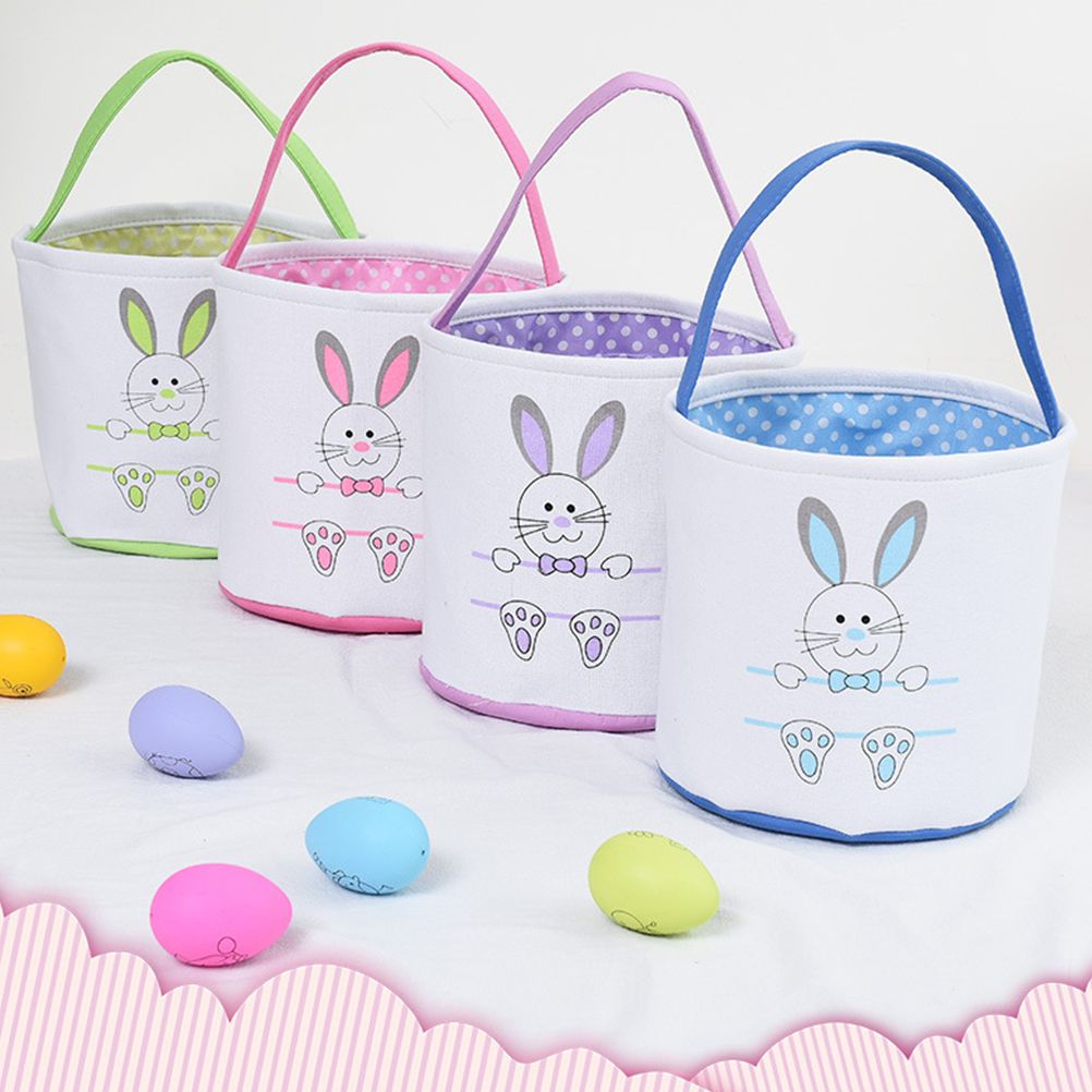 Cute Easter Bunny Canvas Basket Kids Easter Storage Gift and Egg Rabbit Basket for Children Party Decoration