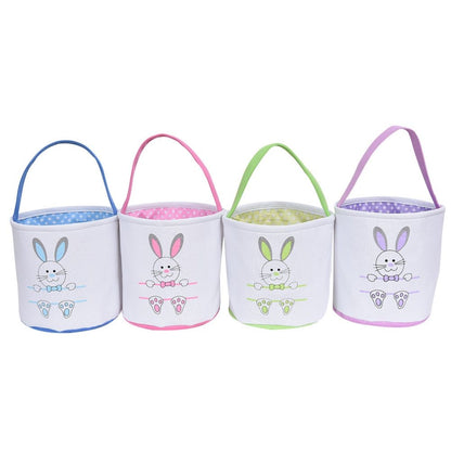 Cute Easter Bunny Canvas Basket Kids Easter Storage Gift and Egg Rabbit Basket for Children Party Decoration