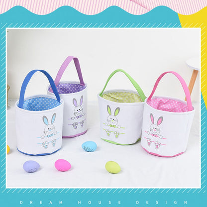 Cute Easter Bunny Canvas Basket Kids Easter Storage Gift and Egg Rabbit Basket for Children Party Decoration