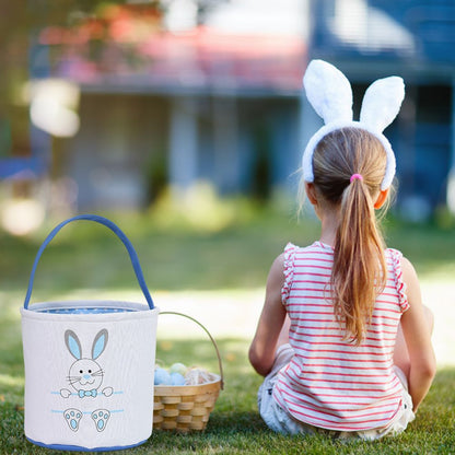 Cute Easter Bunny Canvas Basket Kids Easter Storage Gift and Egg Rabbit Basket for Children Party Decoration