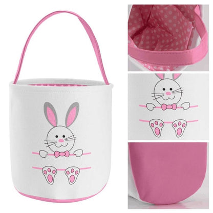 Cute Easter Bunny Canvas Basket Kids Easter Storage Gift and Egg Rabbit Basket for Children Party Decoration