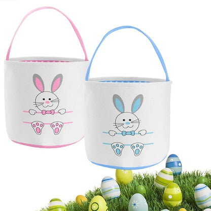 Cute Easter Bunny Canvas Basket Kids Easter Storage Gift and Egg Rabbit Basket for Children Party Decoration