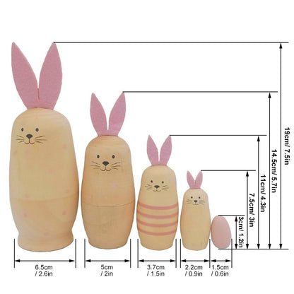 Russian Nesting Rabbit Dolls Toys Cartoon Cute Rabbit Animal Handmade Stacking Toys Easter Gifts for Children Kids