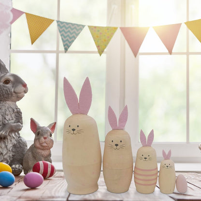 Russian Nesting Rabbit Dolls Toys Cartoon Cute Rabbit Animal Handmade Stacking Toys Easter Gifts for Children Kids