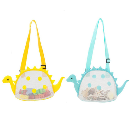 Dinosaur Mesh Beach Bag for Kids Shell Collecting Totes Portable Beach Holding Bag for Boys and Girls