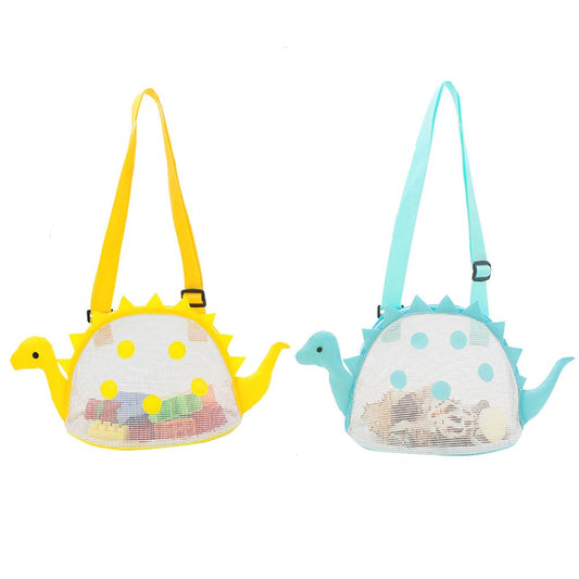Dinosaur Mesh Beach Bag for Kids Shell Collecting Totes Portable Beach Holding Bag for Boys and Girls