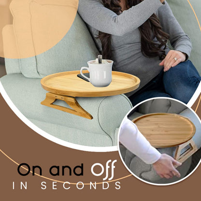 Clip On Tray Sofa Table Portable Couch Arm Tray Table Natural Bamboo Sofa Armrest Clip On Tray for Eating and Drink