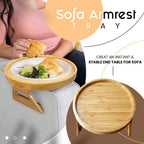 Clip On Tray Sofa Table Portable Couch Arm Tray Table Natural Bamboo Sofa Armrest Clip On Tray for Eating and Drink
