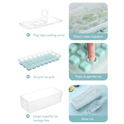 24 Grid Ice Cube Tray with Lid Covered Ice Cube Trays No Spill Ice Cube Cube Box Silicone Ice Cube Maker Tray