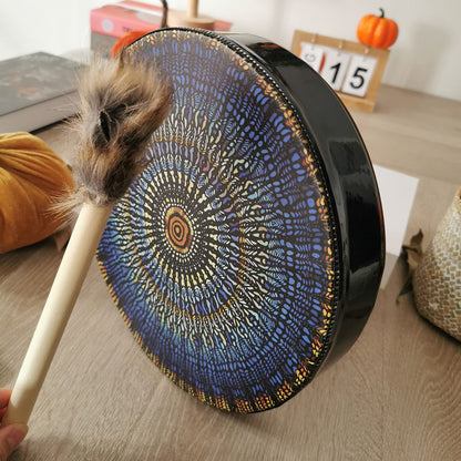 Shaman Drum with Drum Stick Vegetarian Shaman Fire Drum Home Ornament Shamanic Drum Hand Drum for Kids Adults