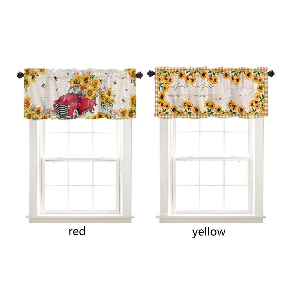 Sunflower Patterned Short Curtains Window Valance