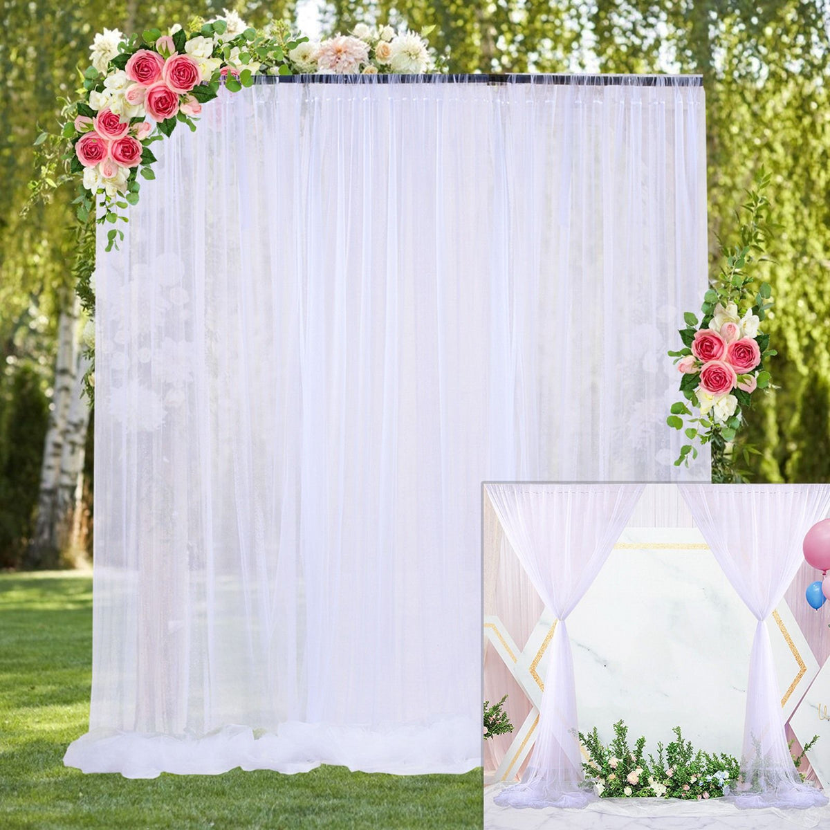 Wedding Party Window Screen Decoration Bedroom Outdoor Semi Transparent Mesh Curtains