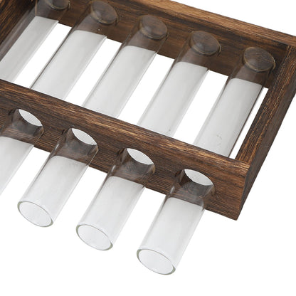 Tabletop Glass Tube Vase High Borosilicate Glass Pine Wood Frame Retro Tube Plant Vase for Hydroponic Plants Home Decoration5 Bottles