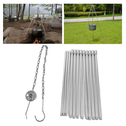 4 Section Campfire Tripod Portable Aluminum Alloy Hanging Pot Tripod for Outdoor