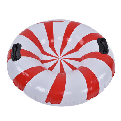 Round Winter Snow Tube Adult PVC Inflatable Skiing Ring with 2 Handles for Outdoor Snowboarding Red White