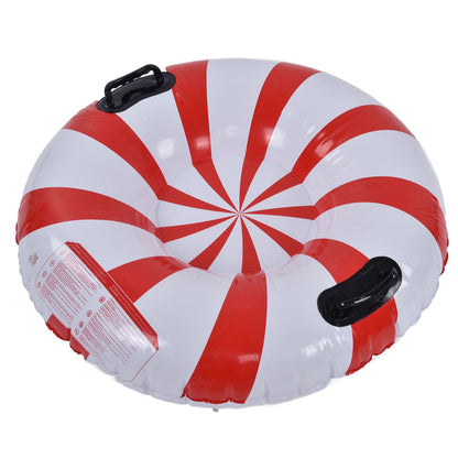 Round Winter Snow Tube Adult PVC Inflatable Skiing Ring with 2 Handles for Outdoor Snowboarding Red White