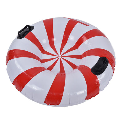Round Winter Snow Tube Adult PVC Inflatable Skiing Ring with 2 Handles for Outdoor Snowboarding Red White