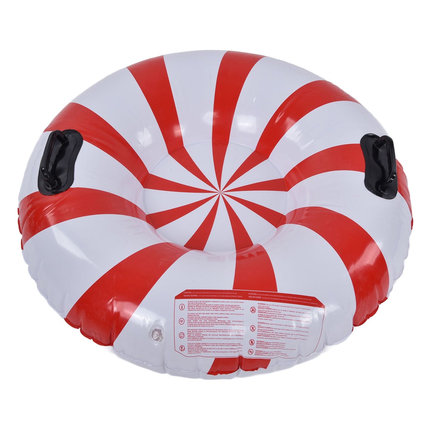Round Winter Snow Tube Adult PVC Inflatable Skiing Ring with 2 Handles for Outdoor Snowboarding Red White