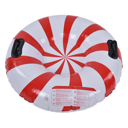 Round Winter Snow Tube Adult PVC Inflatable Skiing Ring with 2 Handles for Outdoor Snowboarding Red White