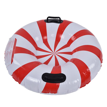 Round Winter Snow Tube Adult PVC Inflatable Skiing Ring with 2 Handles for Outdoor Snowboarding Red White
