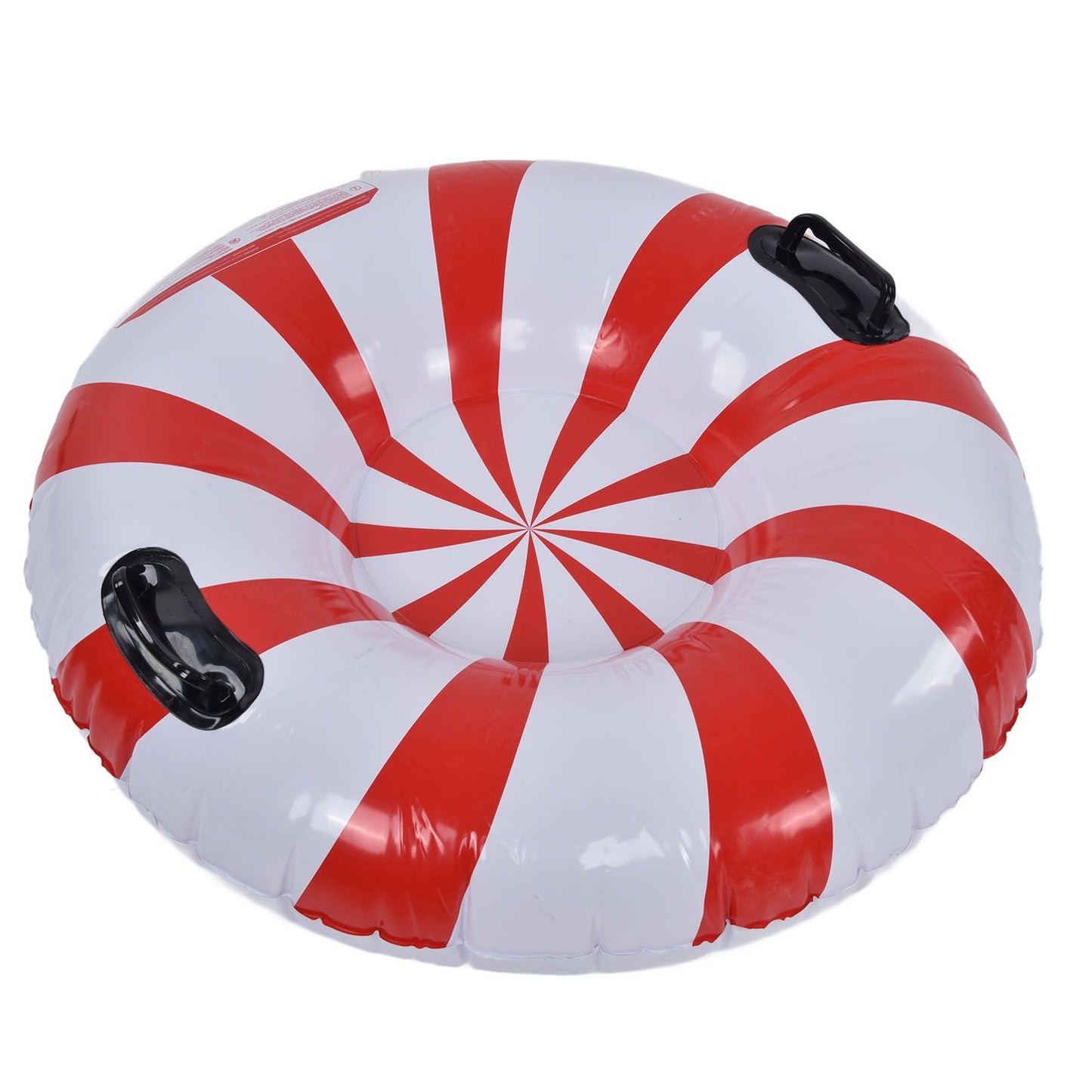 Round Winter Snow Tube Adult PVC Inflatable Skiing Ring with 2 Handles for Outdoor Snowboarding Red White
