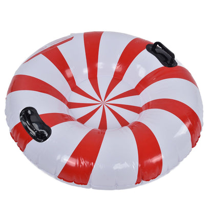 Round Winter Snow Tube Adult PVC Inflatable Skiing Ring with 2 Handles for Outdoor Snowboarding Red White