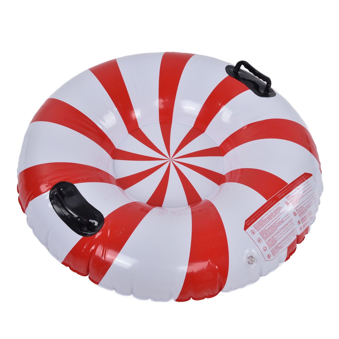 Round Winter Snow Tube Adult PVC Inflatable Skiing Ring with 2 Handles for Outdoor Snowboarding Red White