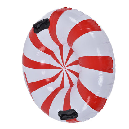 Round Winter Snow Tube Adult PVC Inflatable Skiing Ring with 2 Handles for Outdoor Snowboarding Red White