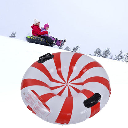 Round Winter Snow Tube Adult PVC Inflatable Skiing Ring with 2 Handles for Outdoor Snowboarding Red White