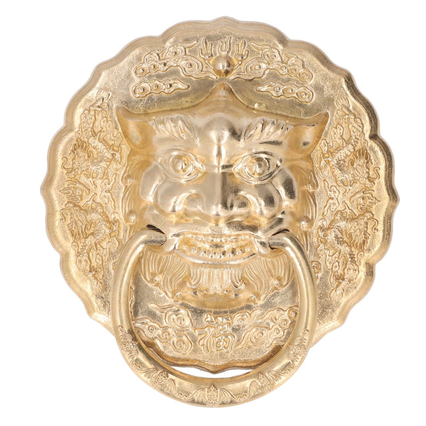 Door Knocker Brass Material Bronze Collision Resistance Chinese Animal Head Pull Ring for Wooden Door Courtyard