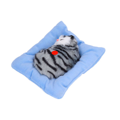 Fake Cats Sleeping Kitten Doll Toy Simulation Sleeping Cat On Pad Interactive Pet Toy with Sound Active CarbonGrey Cat Shape