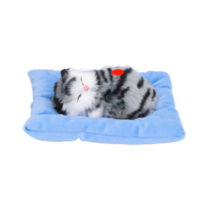 Fake Cats Sleeping Kitten Doll Toy Simulation Sleeping Cat On Pad Interactive Pet Toy with Sound Active CarbonGrey Cat Shape