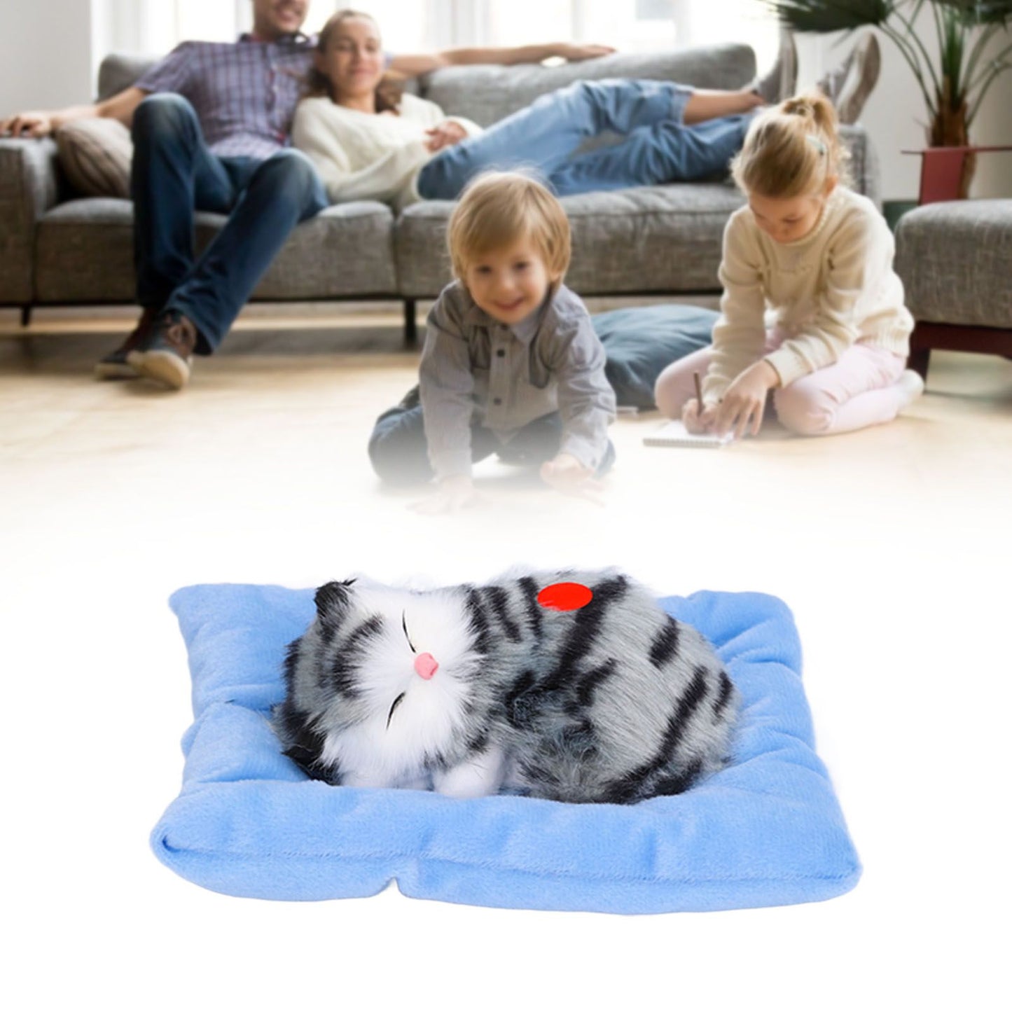 Fake Cats Sleeping Kitten Doll Toy Simulation Sleeping Cat On Pad Interactive Pet Toy with Sound Active CarbonGrey Cat Shape