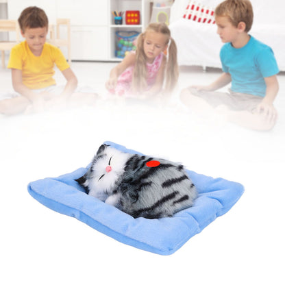 Fake Cats Sleeping Kitten Doll Toy Simulation Sleeping Cat On Pad Interactive Pet Toy with Sound Active CarbonGrey Cat Shape