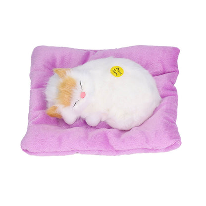 Fake Cats Sleeping Kitten Doll Toy Simulation Sleeping Cat On Pad Interactive Pet Toy with Sound Active CarbonYellow Ear Cat Shape