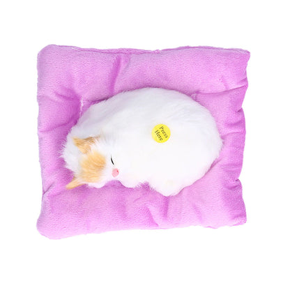 Fake Cats Sleeping Kitten Doll Toy Simulation Sleeping Cat On Pad Interactive Pet Toy with Sound Active CarbonYellow Ear Cat Shape