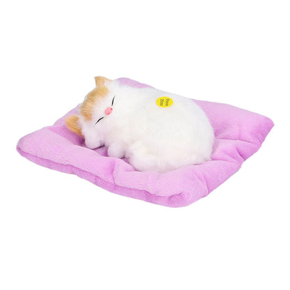 Fake Cats Sleeping Kitten Doll Toy Simulation Sleeping Cat On Pad Interactive Pet Toy with Sound Active CarbonYellow Ear Cat Shape