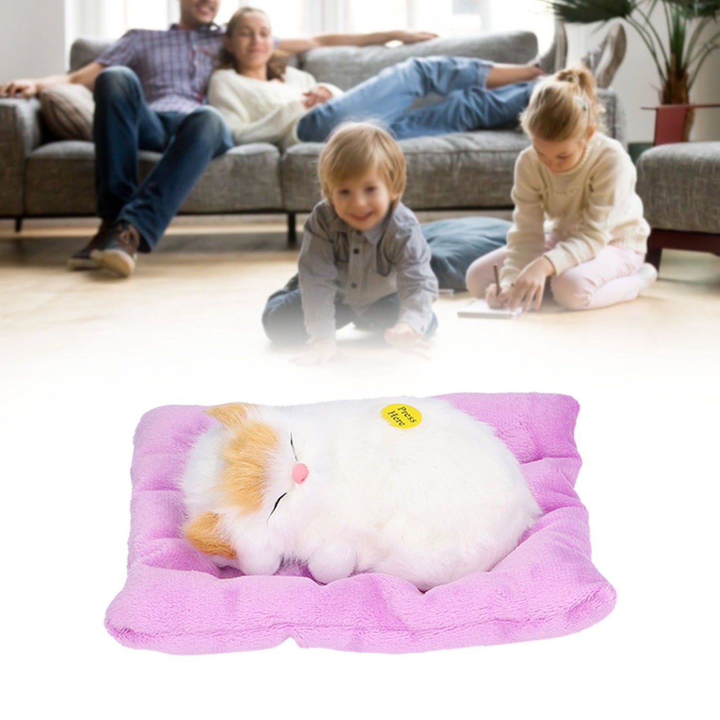 Fake Cats Sleeping Kitten Doll Toy Simulation Sleeping Cat On Pad Interactive Pet Toy with Sound Active CarbonYellow Ear Cat Shape