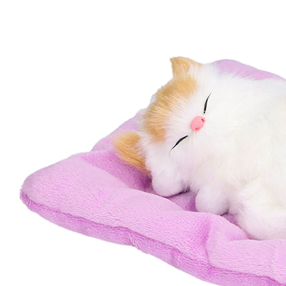 Fake Cats Sleeping Kitten Doll Toy Simulation Sleeping Cat On Pad Interactive Pet Toy with Sound Active CarbonYellow Ear Cat Shape