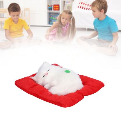 Fake Cats Sleeping Kitten Doll Toy Simulation Sleeping Cat On Pad Interactive Pet Toy with Sound Active CarbonAll White Cat Shape