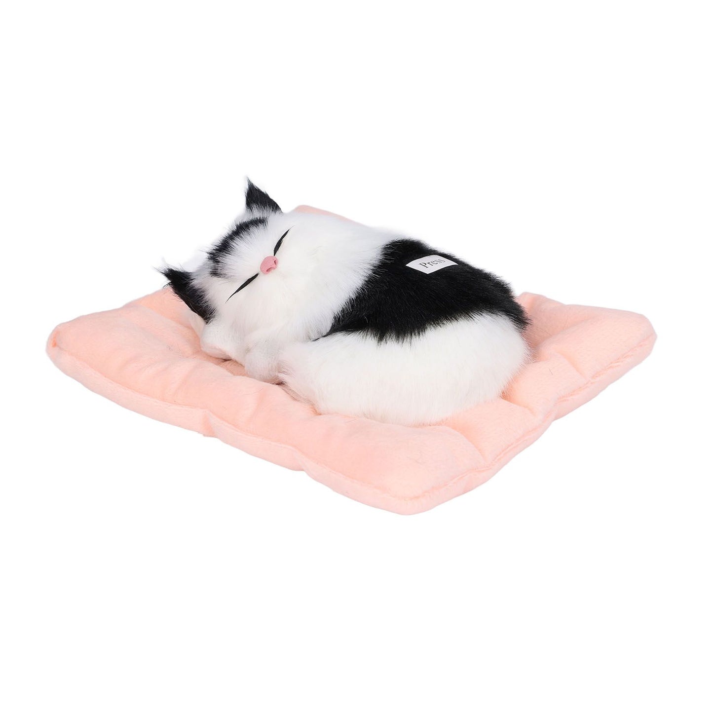 Fake Cats Sleeping Kitten Doll Toy Simulation Sleeping Cat On Pad Interactive Pet Toy with Sound Active CarbonBlack and White Cat Shape