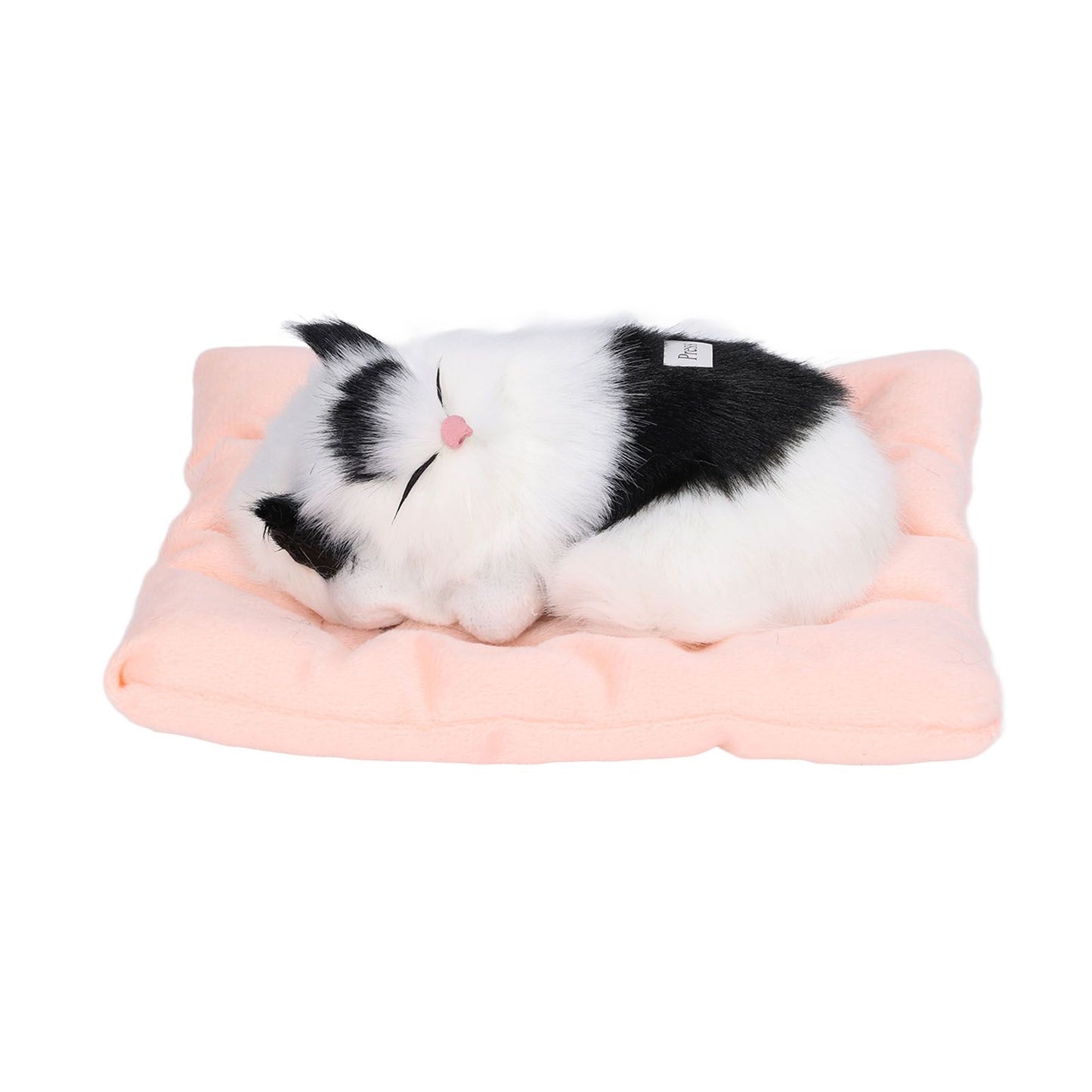 Fake Cats Sleeping Kitten Doll Toy Simulation Sleeping Cat On Pad Interactive Pet Toy with Sound Active CarbonBlack and White Cat Shape