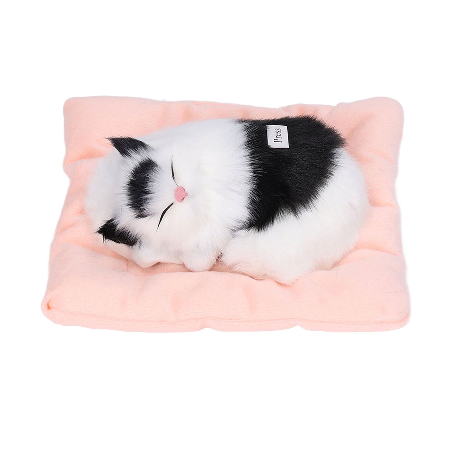 Fake Cats Sleeping Kitten Doll Toy Simulation Sleeping Cat On Pad Interactive Pet Toy with Sound Active CarbonBlack and White Cat Shape