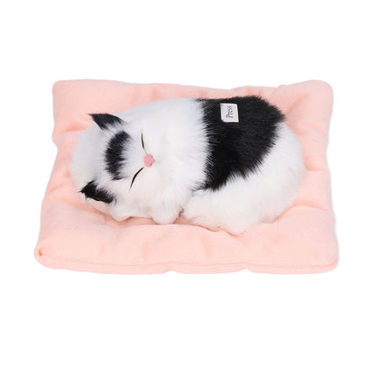 Fake Cats Sleeping Kitten Doll Toy Simulation Sleeping Cat On Pad Interactive Pet Toy with Sound Active CarbonBlack and White Cat Shape