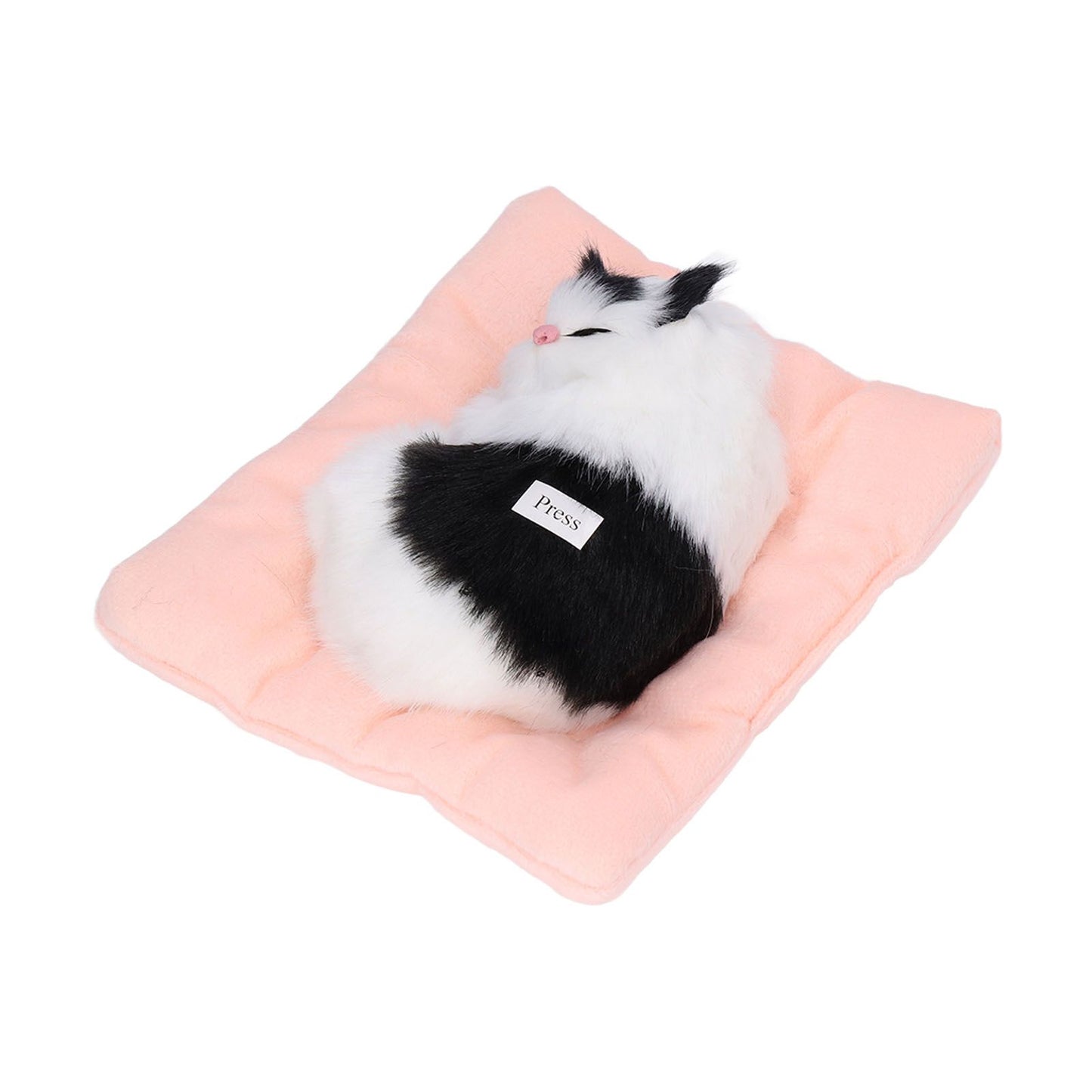 Fake Cats Sleeping Kitten Doll Toy Simulation Sleeping Cat On Pad Interactive Pet Toy with Sound Active CarbonBlack and White Cat Shape