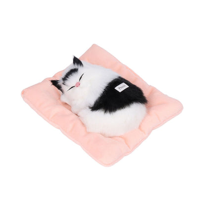 Fake Cats Sleeping Kitten Doll Toy Simulation Sleeping Cat On Pad Interactive Pet Toy with Sound Active CarbonBlack and White Cat Shape