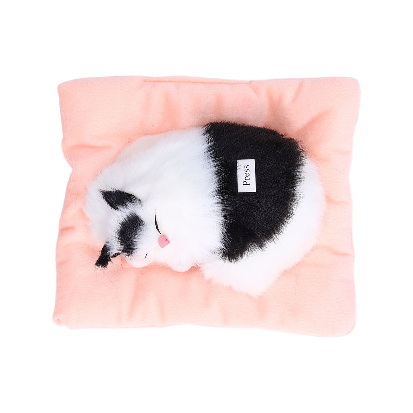 Fake Cats Sleeping Kitten Doll Toy Simulation Sleeping Cat On Pad Interactive Pet Toy with Sound Active CarbonBlack and White Cat Shape