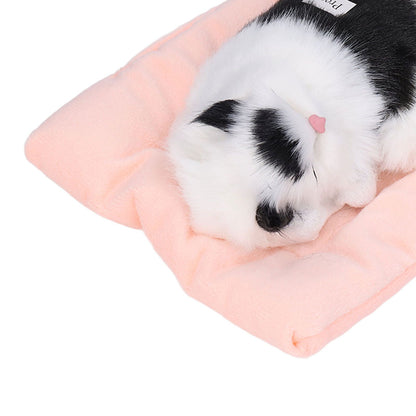 Fake Cats Sleeping Kitten Doll Toy Simulation Sleeping Cat On Pad Interactive Pet Toy with Sound Active CarbonBlack and White Cat Shape